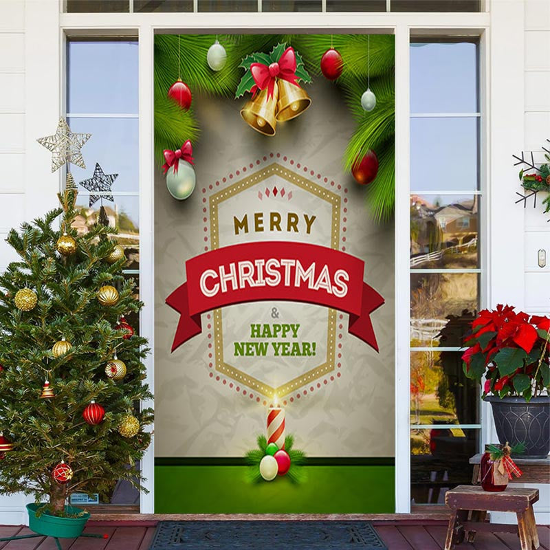 Aperturee - Christmas Bells And Balls Green Plants Door Cover