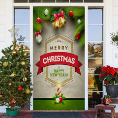Aperturee - Christmas Bells And Balls Green Plants Door Cover