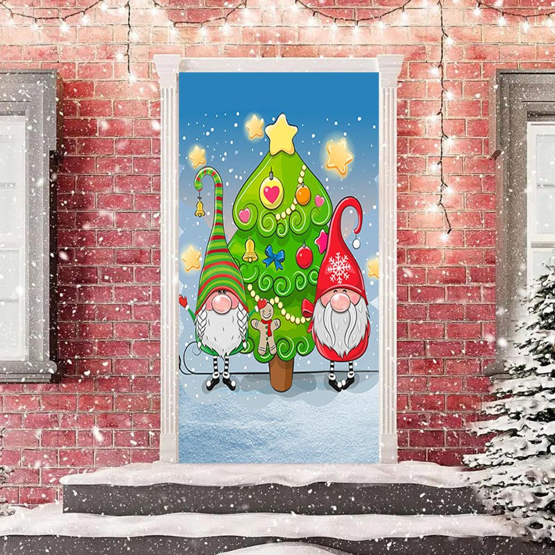 Aperturee - Christmas Dwarfs Tree Star Snowy Door Cover Decor