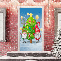 Aperturee - Christmas Dwarfs Tree Star Snowy Door Cover Decor