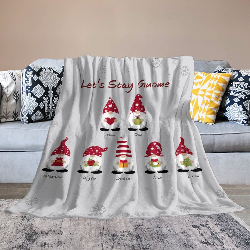 Aperturee - Christmas Gnome Custom Name Plush Fleece Blanket