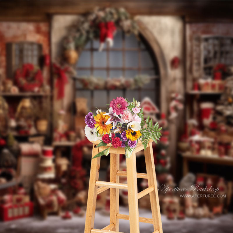 Aperturee - Christmas Santa House Window Photography Backdrop