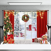 Aperturee - Christmas Tree Snowman Window Photography Backdrop