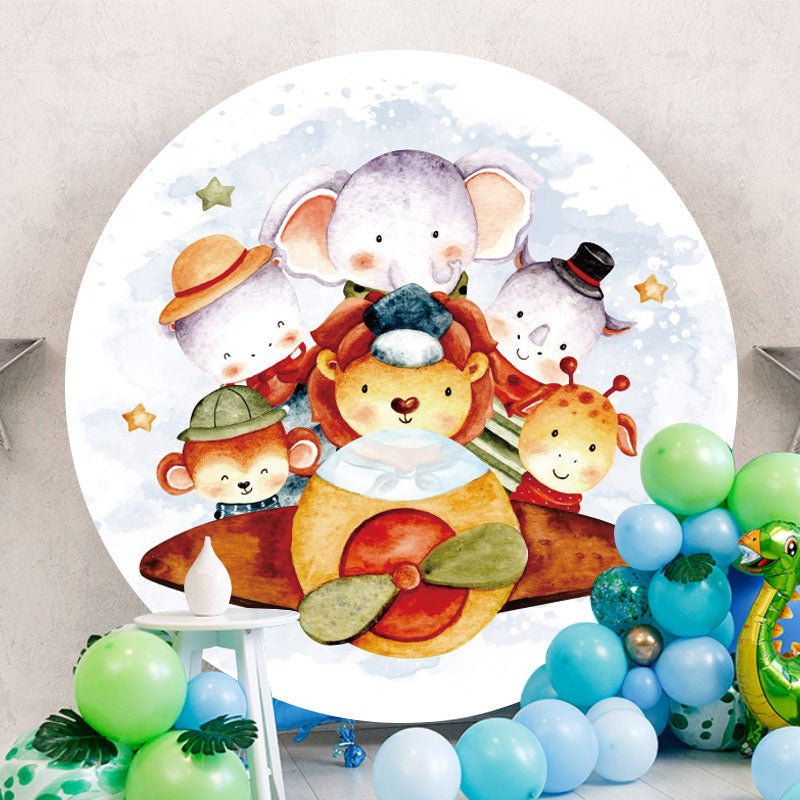 Aperturee - Circle Animals And Airplane Birthday Backdrop