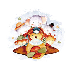 Aperturee - Circle Animals And Airplane Birthday Backdrop