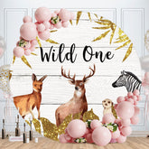 Aperturee - Circle Animals And Gold Glitter Round Birthday Backdrop