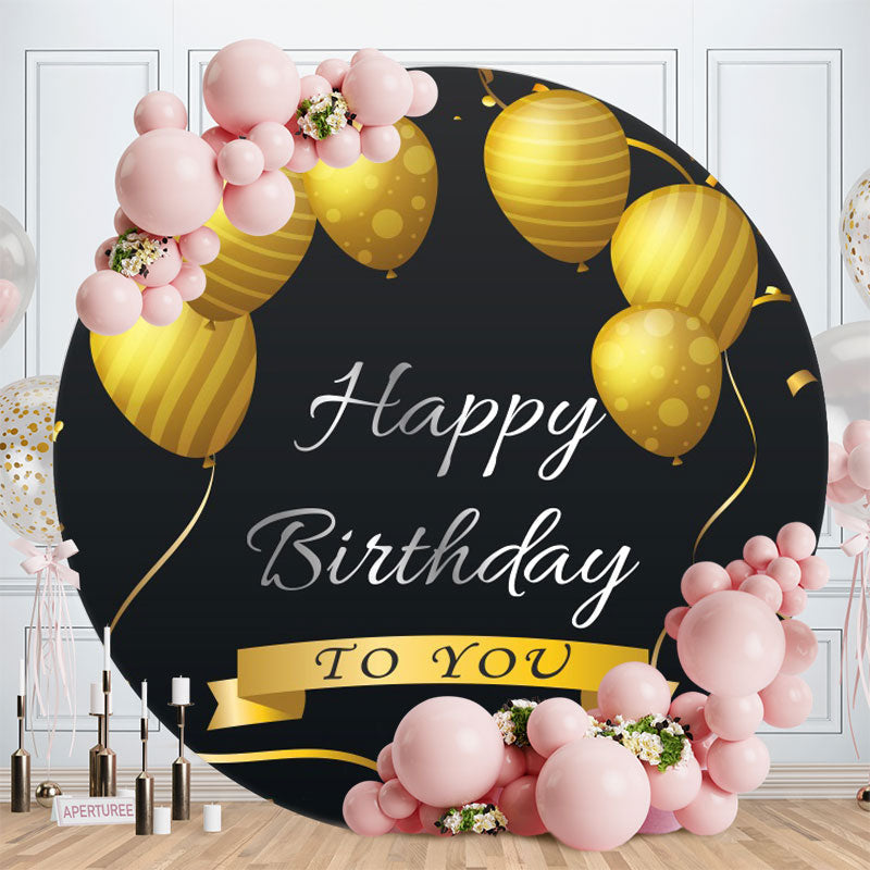 Aperturee - Circle Black And Gold Ballons Birthday Backdrop