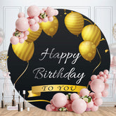 Aperturee - Circle Black And Gold Ballons Birthday Backdrop