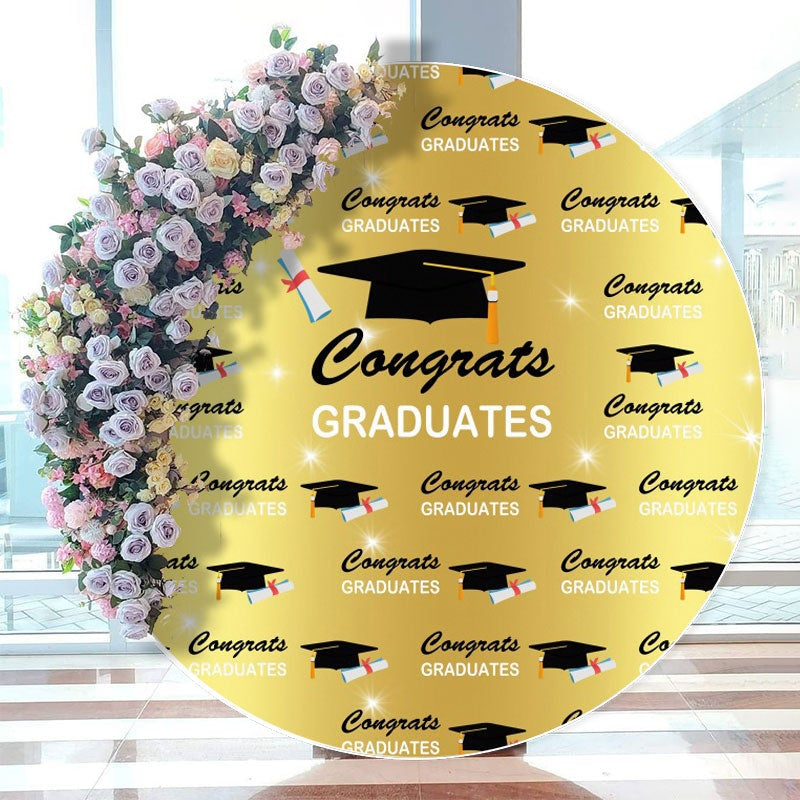 Aperturee - Circle Black Bachelor Cap Gold Graduation Backdrops