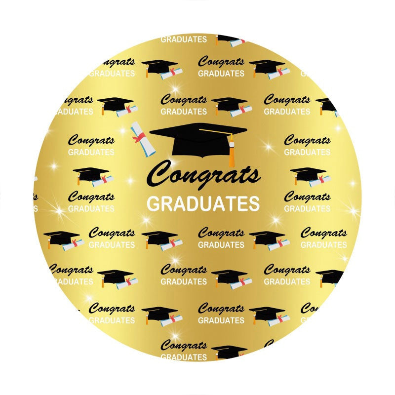 Aperturee - Circle Black Bachelor Cap Gold Graduation Backdrops