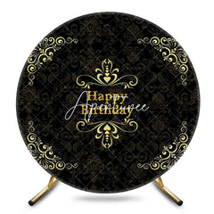 Aperturee - Circle Black Yellow Flower Happy Birthday Backdrop