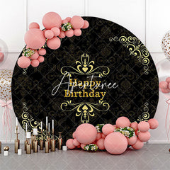 Aperturee - Circle Black Yellow Flower Happy Birthday Backdrop