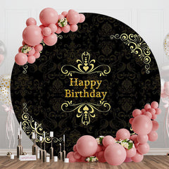 Aperturee - Circle Black Yellow Flower Happy Birthday Backdrop