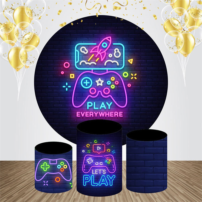 Aperturee - Circle Brick Wall Neon Games Birthday Backdrop Kit