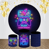 Aperturee - Circle Brick Wall Neon Games Birthday Backdrop Kit