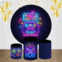 Aperturee - Circle Brick Wall Neon Games Birthday Backdrop Kit