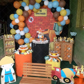 Aperturee - Circle Brown Bricks And Little Pattern Birthday Bacdkrop