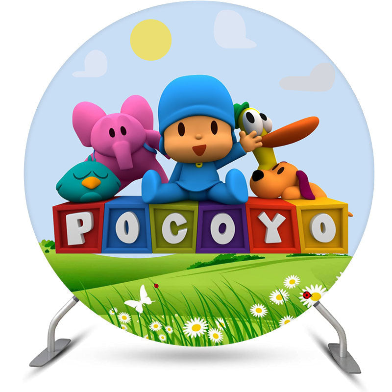 Aperturee - Circle Cartoon Sky Animals Birthday Party Bsckdrop Kit