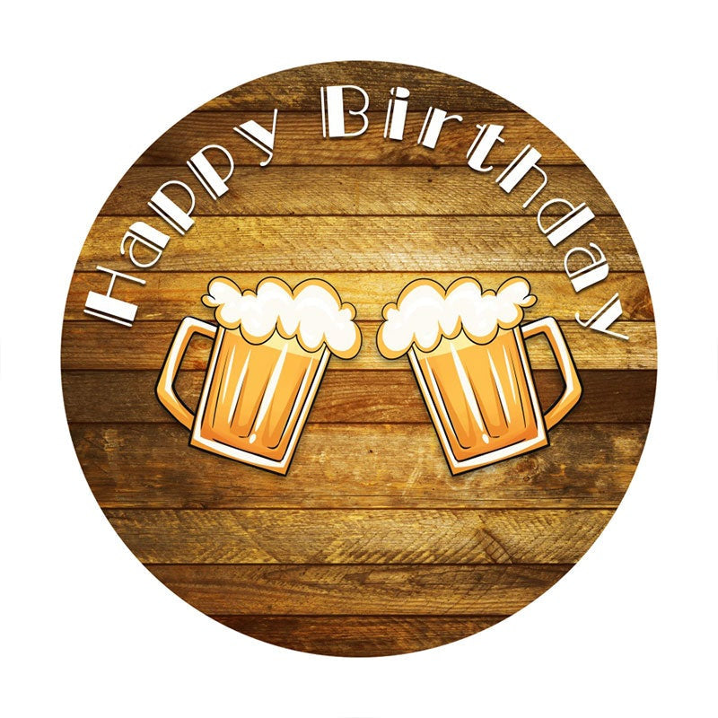 Aperturee - Circle Cheers To Happy Birthday Party Wooden Backdrop