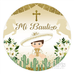 Aperturee Circle Cowboy Mi Bautizo Floral Baptism Backdrop