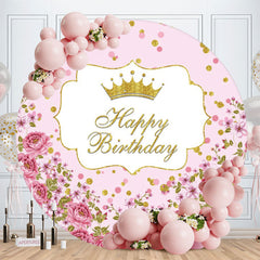Aperturee - Circle Crown And Flower Happy Birthday Backdrop