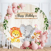 Aperturee - Circle Cute Animals Wood Backdrop For Happy Birthday