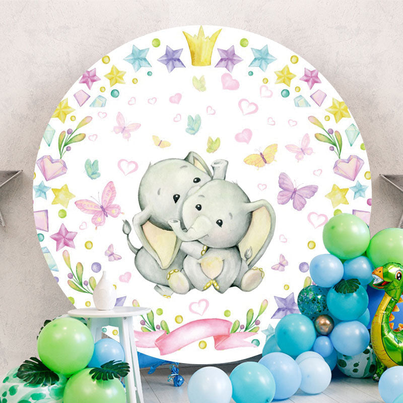 Aperturee - Circle Elephants And Love Baby Shower Backdrop