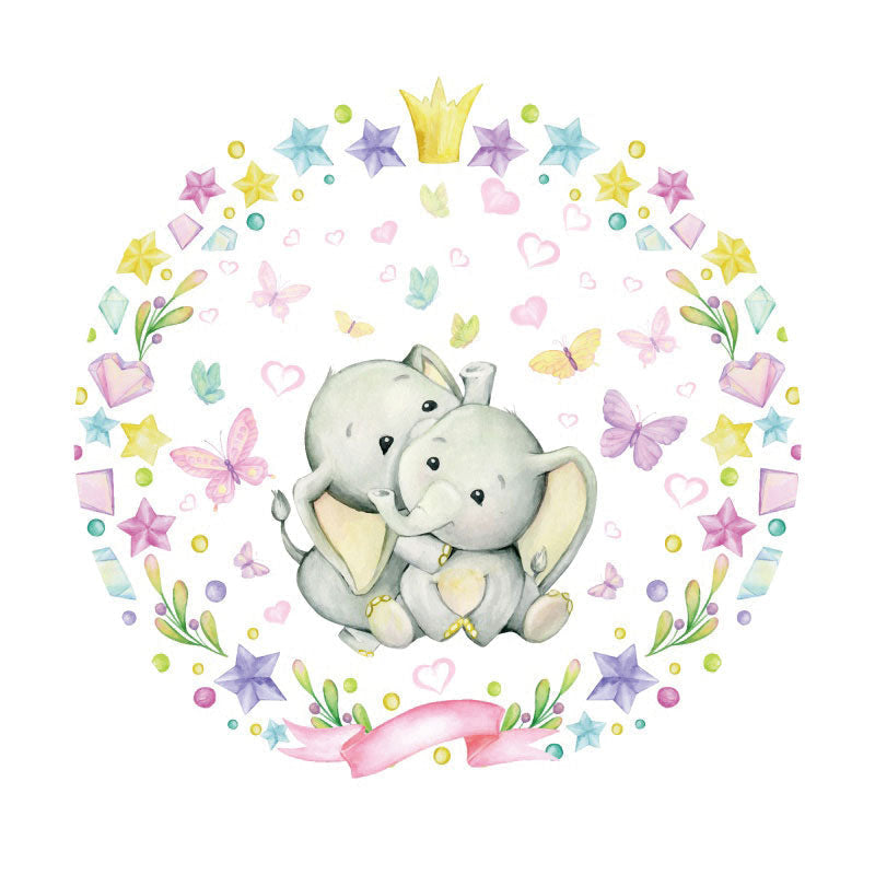 Aperturee - Circle Elephants And Love Baby Shower Backdrop