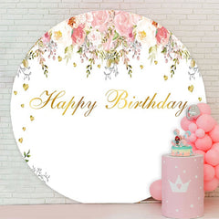 Aperturee - Circle Flower And Love Leaves Happy Birthday Backdrop