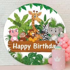 Aperturee - Circle Forest And Animals Round Happy Birthday Backdrop