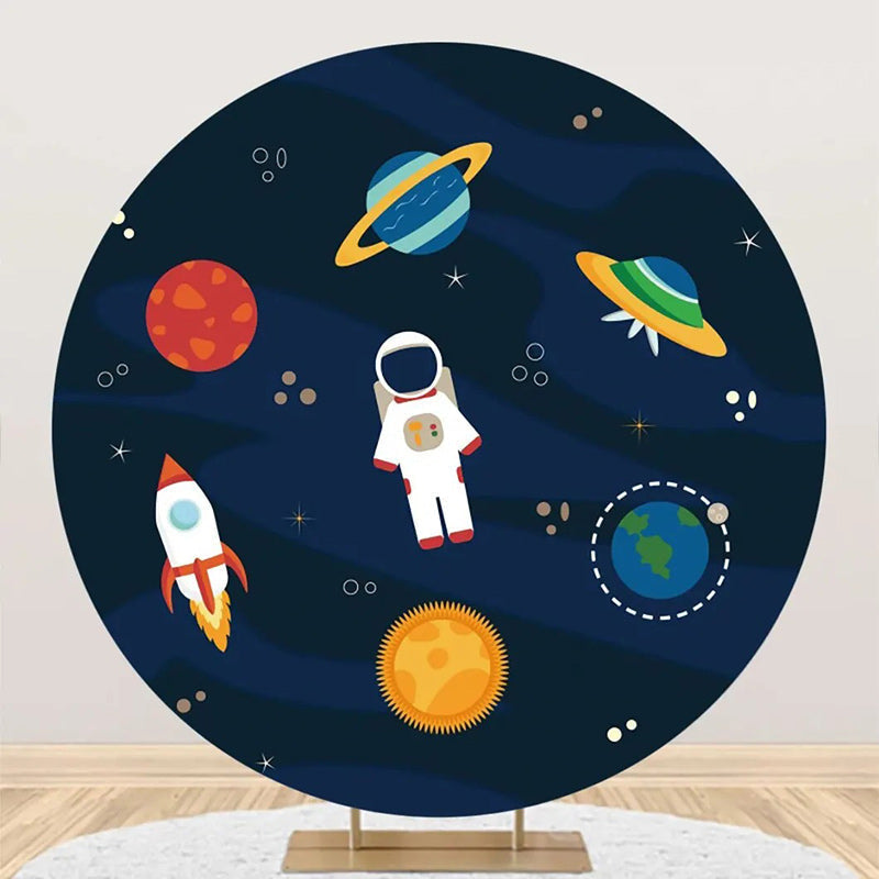 Aperturee - Circle Galaxy Planets Astronaut Rocket Boys Backdrop