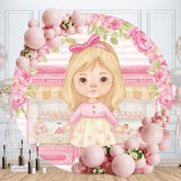 Aperturee - Circle Girl And Cake Store Pink Birthday Backdrop