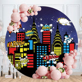 Aperturee - Circle Glitter Night And Buildings Birthday Backdorp