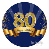 Aperturee Circle Glitter Royal Blue Happy 80th Birthday Backdrop