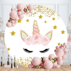 Aperturee - Circle Gold Glitter Unicorn Birthday Backdrop For Party
