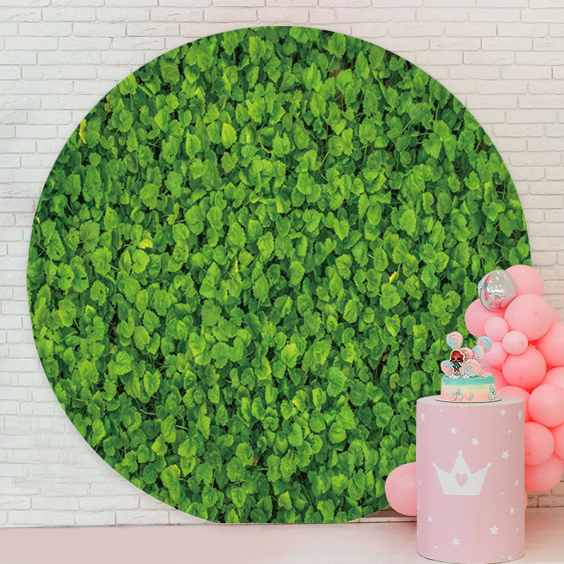 Aperturee - Circle Green Leaves Birthday Backdrop For Party