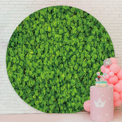 Aperturee - Circle Green Leaves Birthday Backdrop For Party
