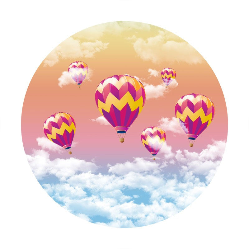 Aperturee - Circle Hot Air Ballon And Cloud Birthday Backdrop