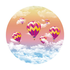 Aperturee - Circle Hot Air Ballon And Cloud Birthday Backdrop