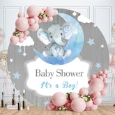Aperturee - Circle Its A Boy Blue Elephant Baby Shower Backdrop