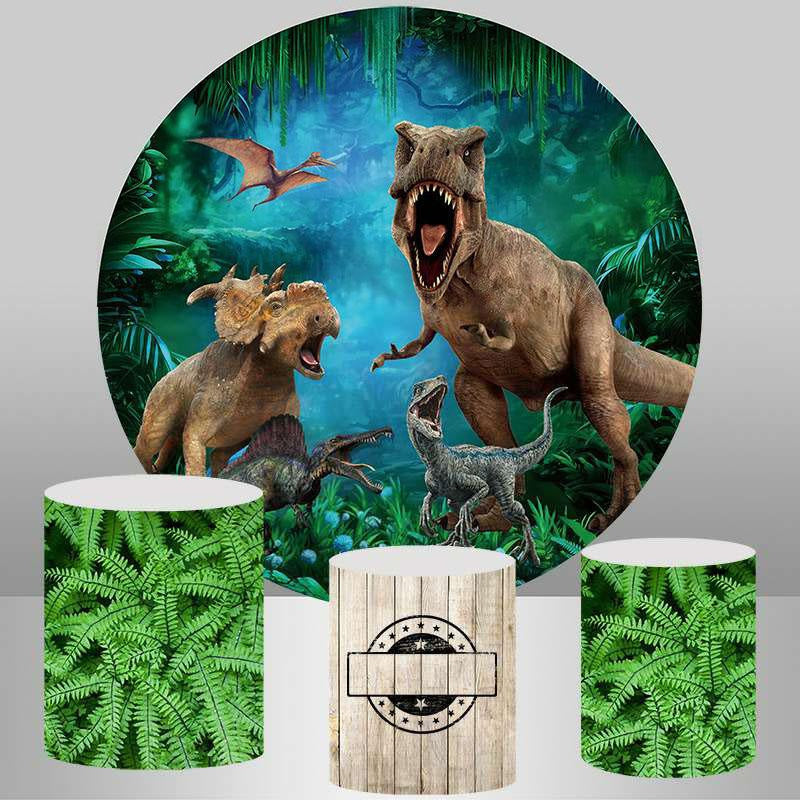 Aperturee Circle Jungle Dinosaur Birthday Party Backdrop For Boy