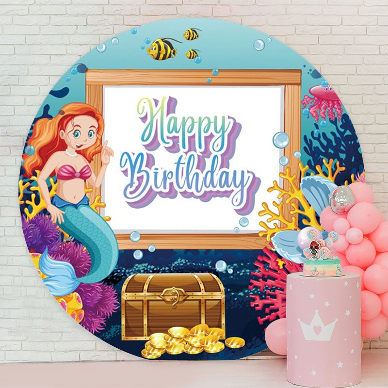 Aperturee - Circle Mermaid Happy Birthday Backdrop For Girl