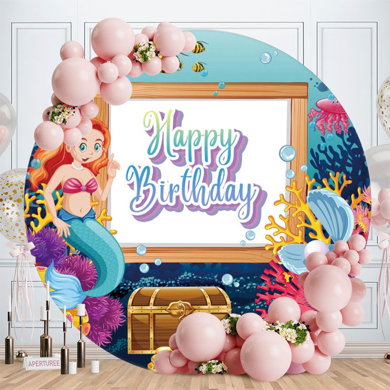 Aperturee - Circle Mermaid Happy Birthday Backdrop For Girl