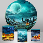 Aperturee Circle Moon Pumpkin Lantern Happy Halloween Backdrop