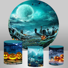 Aperturee Circle Moon Pumpkin Lantern Happy Halloween Backdrop