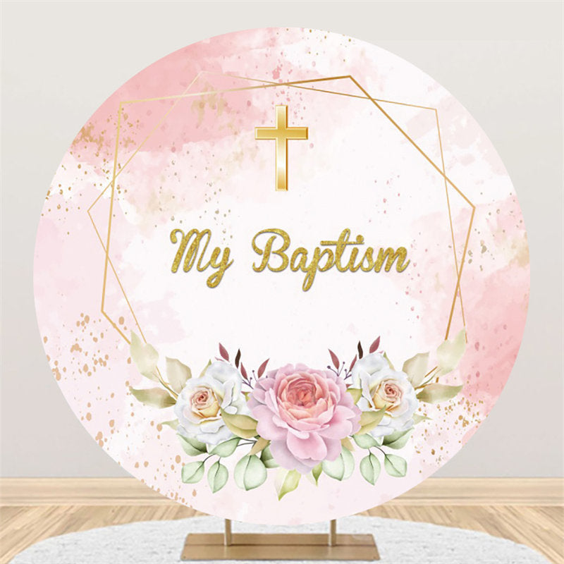 Aperturee Circle My Baptism Pink Theme Happy Birthday Backdrop