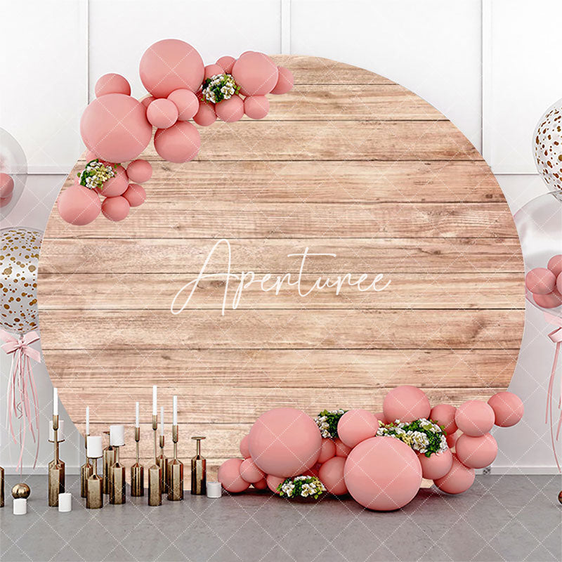 Aperturee - Circle Nature Wooden Texture Birthday Party Backdrop