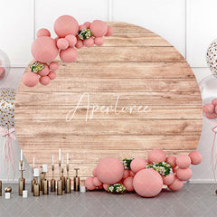 Aperturee - Circle Nature Wooden Texture Birthday Party Backdrop