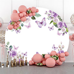 Aperturee Circle Purple Butterfly Rose Happy Birthday Backdrop