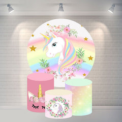 Aperturee Circle Rainbow Unicorn Flower Happy Birthday Backdrop